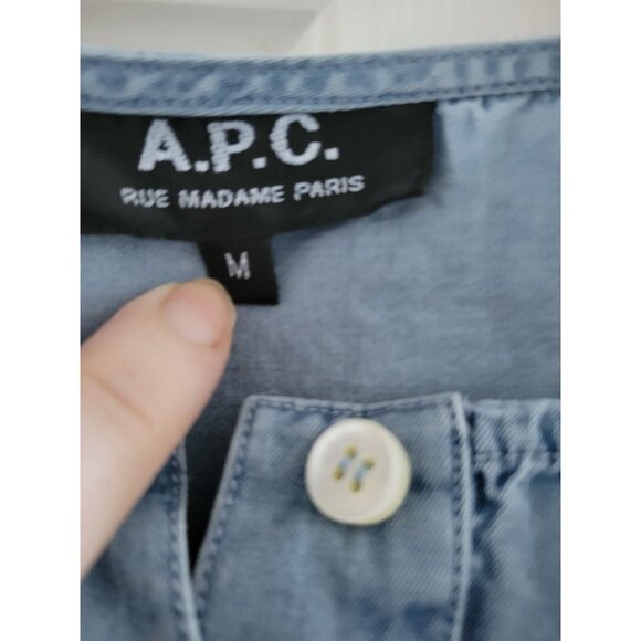 A.P.C APC Womens Blue Chambray top size Medium long sleeve Clean Girl Minimalist - Picture 2 of 7